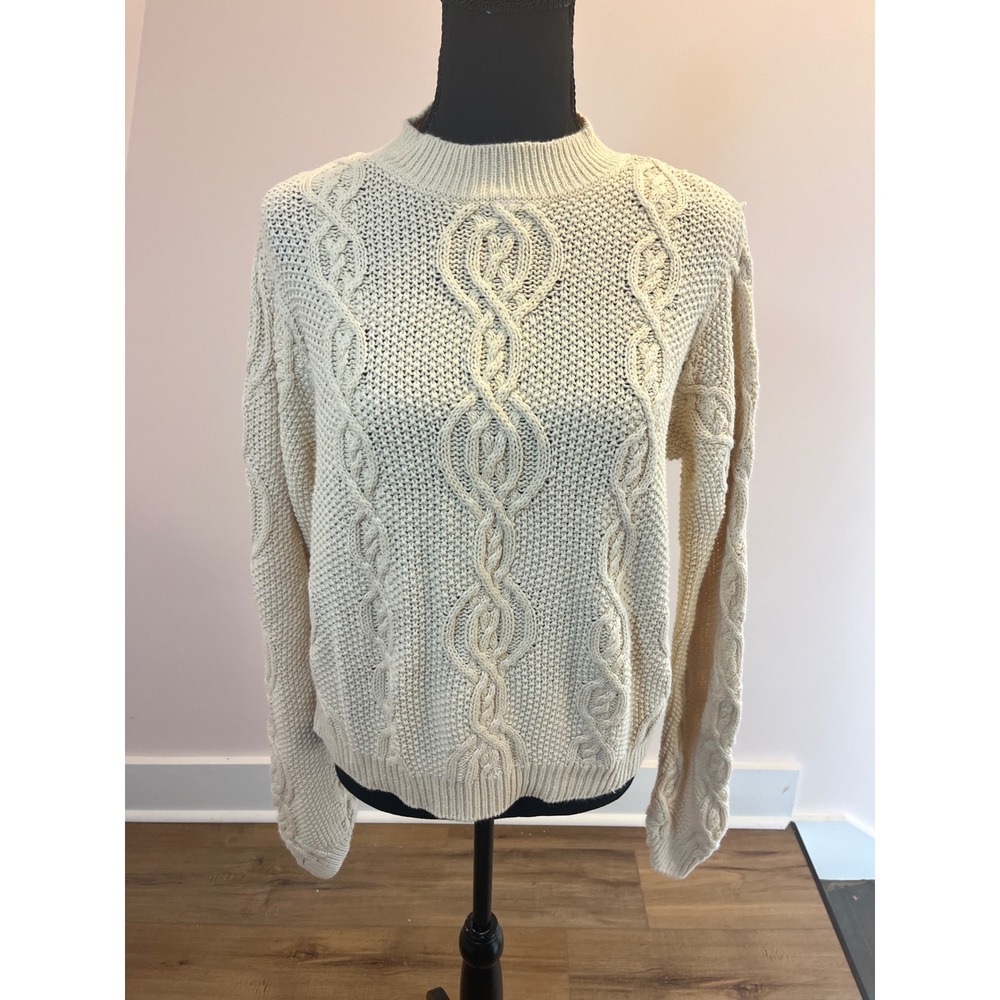 Vintage Ruff Hewn Cream Cable Knit Sweater Ramie Cotton Blend M Rory Gilmore